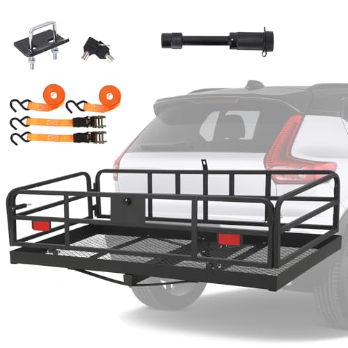 Folding Trailer Hitch Cargo Carrier, 60\" x 24\" x 14\", 500LBS Weight Capacity,Cargo Carrier Fits 2\" Receiver for RV Truck SUV Van Camping Traveling