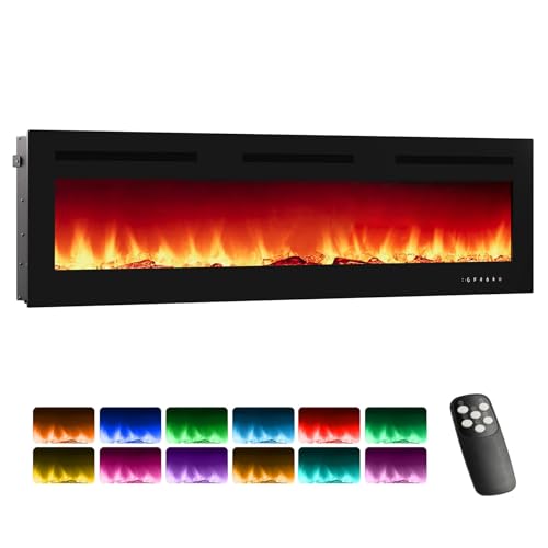 72 Wall-Mounted Electric Fireplace with Remote and Touch Screen