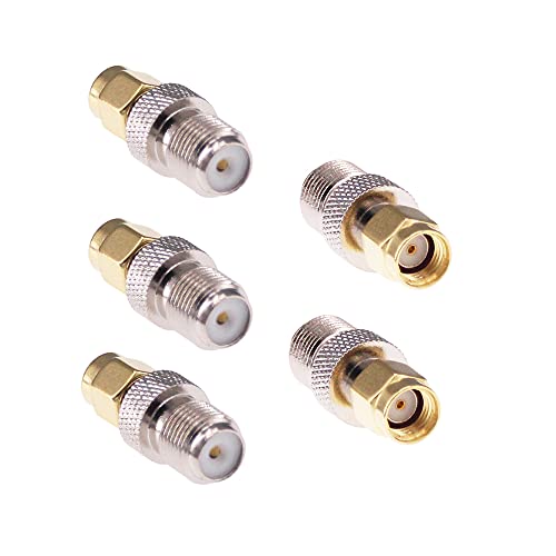 RFaha 5pcs RP-SMA Male to F Female RF Coax Adapter RPSMA to F type Coaxial Connector Adapter(F20-5), Gold