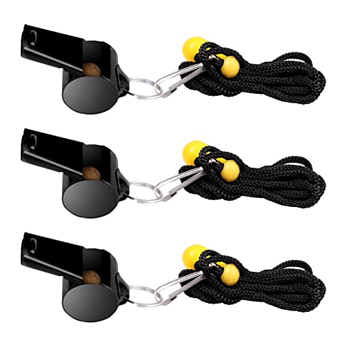 Silbatos deportivos metálicos 3 pcs con cordón negro miniatura 1