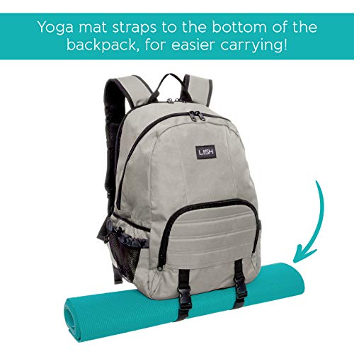 LISH Vinyasa Yoga Mat Backpack - Multipurpose Lightweight Gym Tote Bag with Straps (Light Grey)