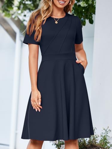 Image of YIOYOLA Fit and Flare Work Dresses for Women Business Casual Office Church Cocktail Party Aline Dress with Pockets