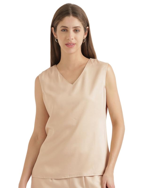 Image of SAADAA V-Neck Tops for Women| Viscose Fabric | Sleeveless Design | Relaxed Fit for Everyday Comfort | Office & Casual Wear