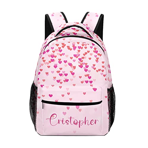 Pink Love Heart Custom Kids Backpack, Personalized Student School Bags for Boys & Girls, Bookbags for Travel, 12.2 X 5.9 X 16.5, H01258