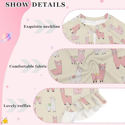 Cute Alpaca Girls Long Sleeve Rashguard Swimsuit UV Protection One-Piece Swimwear Bathing Suit B04040434