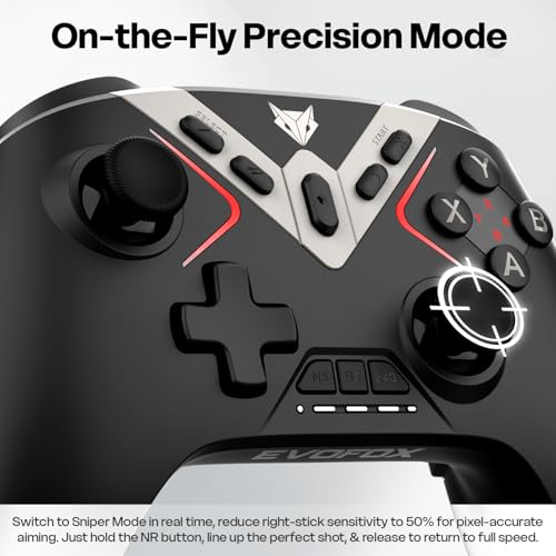 Image of EvoFox One X Wireless Gaming Controller for PC, Switch, Android, iOS & macOS, Tri-Mode, Hall Effect Joysticks & Triggers, On-the-fly 6 Axis Gyro, 1000Hz Polling, Macro buttons, 800mAh Battery (Black)