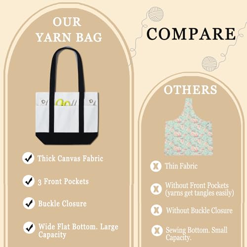 Image of Yarn Bag, Canvas Crochet Tote, Yarn Storage Organizer Holder for Crocheting, Crochet Accessories, Knitting Needles Project Bag, Portable Knitting Bags and Totes