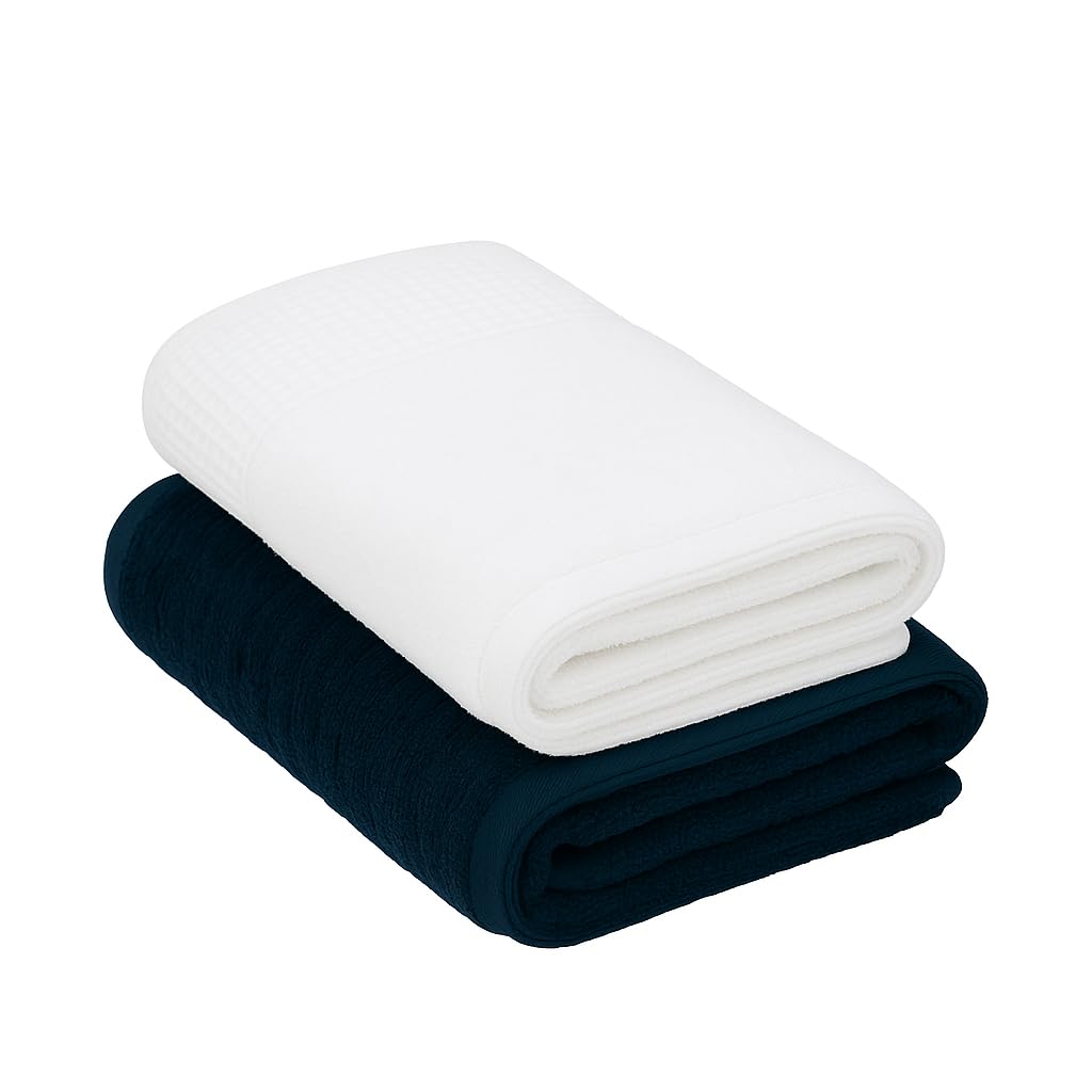 Set 12 Asciugamani in Spugna di Cotone Premium, Bianco e Blu Oceano, 60x100 cm, 500 g/m², Qualità Alberghiera, per Hotel e Spa