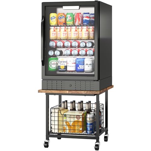 Mini Fridge Stand with Storage Small Refrigerator Stand with Wheels Rolling Mini Fridge Cart-Max Load 300 LBS Heavy Microwave Printer Stand Utility Cart for Dorm Apartment Kitchen Office (Brown)