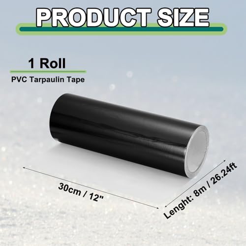Image of PATIKIL Awning Repair Tape 12 inch x 26ft Waterproof Canvas Tape High Adhesive Tear Repair Patch Kit for PVC Tarpaulin Tent Awning Fabric RV Sail Boat Cover, Black