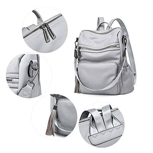 Image of Backpack Purse For Women Fashion Leather Designer Travel Large Ladies Shoulder Bags with Tassel Gray