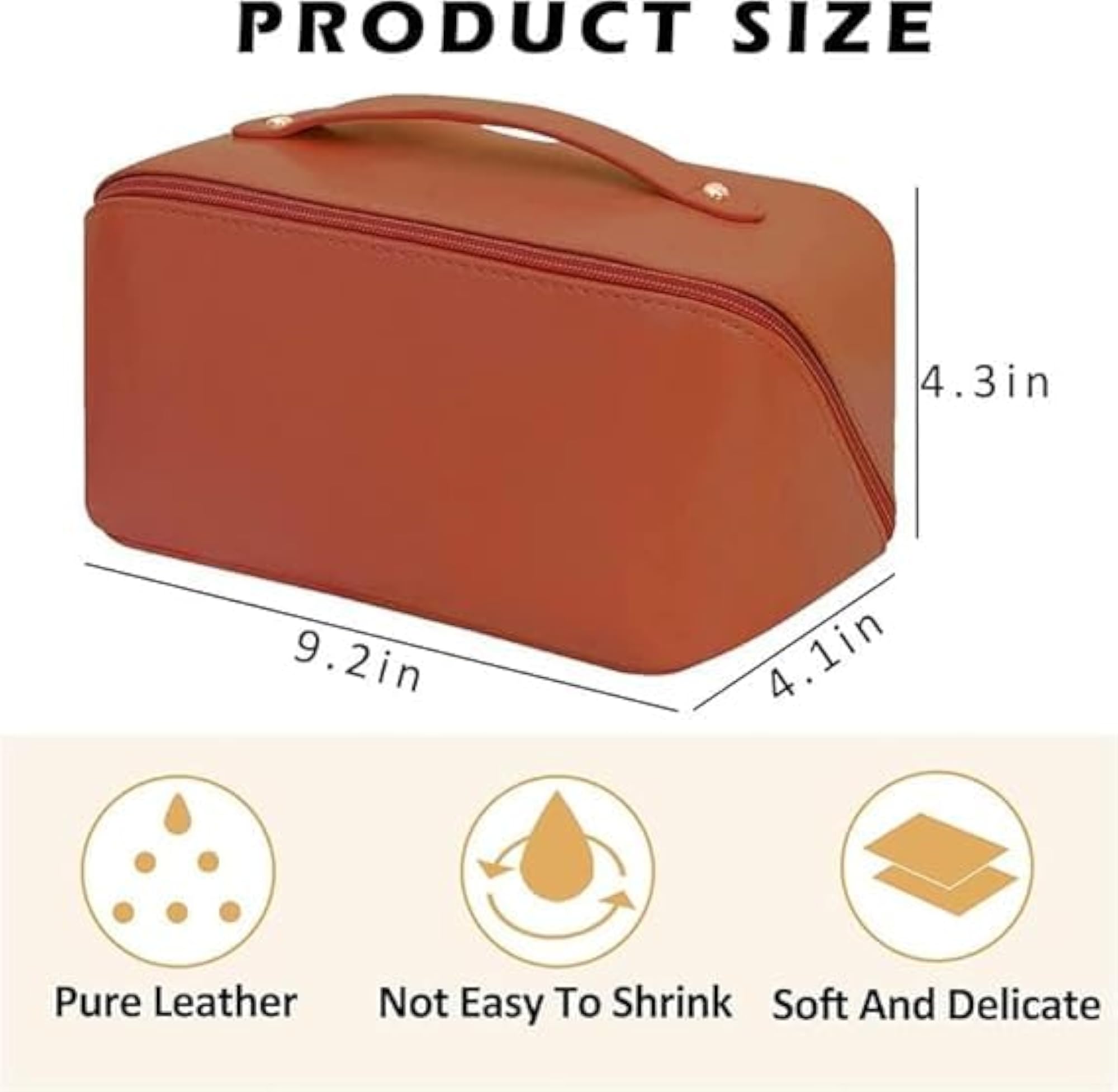 Women's Portable Leather Makeup Travel Bag with Handle