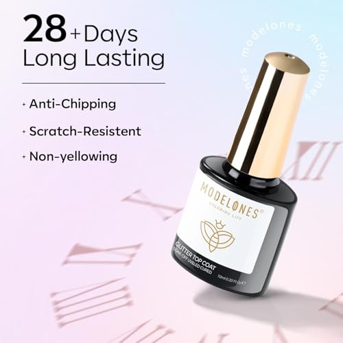 Image of modelones Rainbow Cat Eye Gel Nail Polish Top Coat, 2-in-one 9D Glitter Clear Gel Polish with Magnet Stick Holographic Glossy Finish Long Lasting Soak Off Manicure Home Salon Nail Art 10 ML