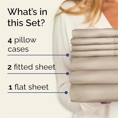 Image of Split King 7 Piece Bed Sheet Set - Comfy, Breathable & Cooling - Wheat