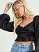 ALTAR'D STATE Women's Grace Top, Long Sleeve Satin Silk Crop Top, Fitted Black String Tied Casual Shirt, Black, Medium