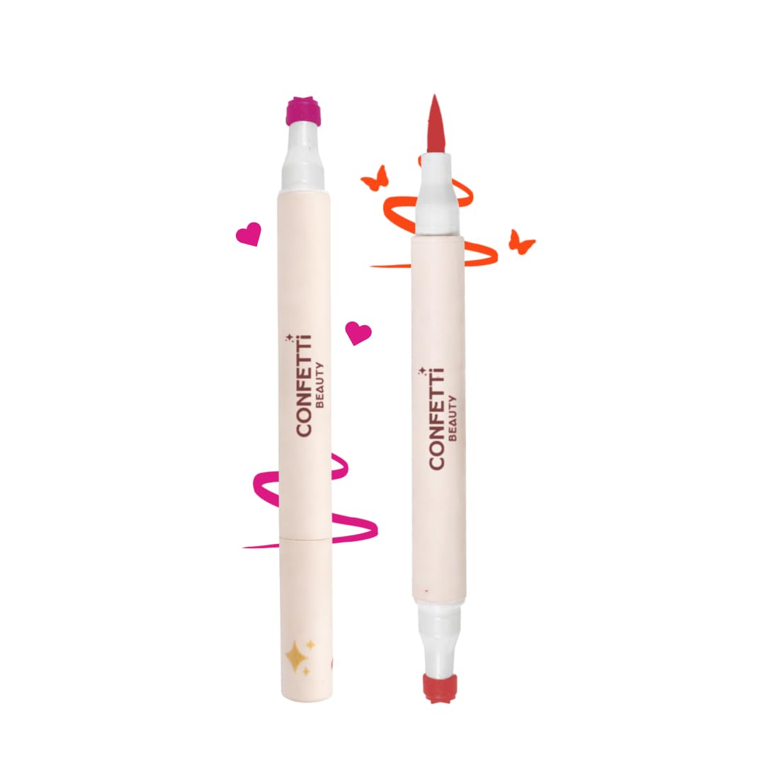 Plot Twist -Soft Launch | Pack Of 2 | 2 in 1 Pink and Orange Eyeliner with Heart and Butterfly Stamps | Felt Tip Pen with Graphic Stamp | Quick-Dry Formula | Shade Pink and Orange-image-14