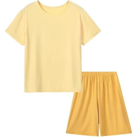 DIPUG Girls Pajamas Modal Pajama Set Pjs for Girls Short Sleeve Sleepwear(Yellow) Cover
