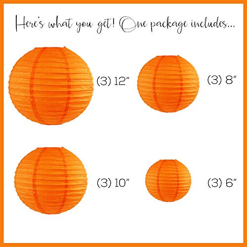 Just Artifacts Decorative Round Chinese Paper Lanterns 12Pcs Assorted Sizes (Color: Orange) #TOP1