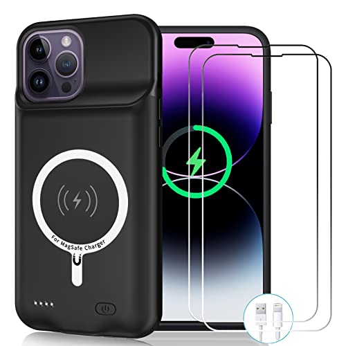 Wireless Charging Case for iPhone 14 Pro Max, 10800mAh High Capacity Portable Rechargeable Battery Case Qi Wireless Charging with iPhone 14 Pro Max (6.7 inch) Extended Battery Charger Case (Black)