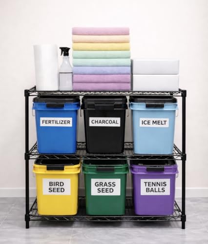 Image of House Naturals 4 Gallon Square Food Grade Bucket Pail with Plastic Handles and Lid (Pack of 3) Made in USA containers (Purple - Black lids)