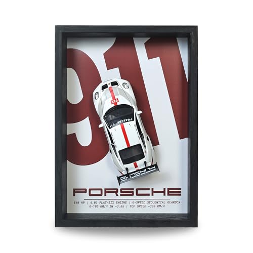 Image of CodersParadise - 3D Car Frame Wall Art | 1:32 Die-Cast Metal Model Car with Wooden Display Frame | Detachable Miniature, Interchangeable Posters, Pull-Back Action, Working Lights & Opening Doors | Premium Collectible Gift for Cars Lovers