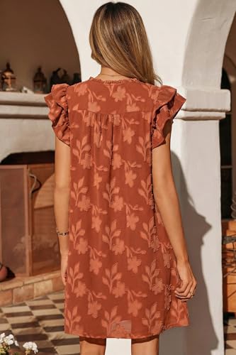 Image of Dokotoo Womens Summer Dresses 2026 Ruffle Short Sleeve Casual V Neck Smocked Floral Burnout Mini Dress Sundress