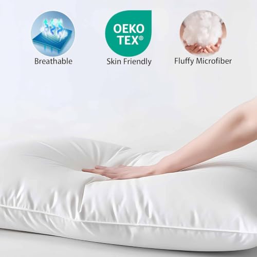 Image of Ultra Thin Flat Soft Bed Pillows Queen Size Set of 2 for Sleeping | Hypoallergenic Skin Friendly Back Stomach Sleeper Machine Washable White 20x30 inch