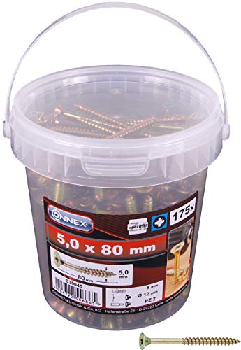 CONNEX B30045 5 x 80mm Uni-Screws in Bucket, Yellow, 5,0 x 80 mm (175 Stück)