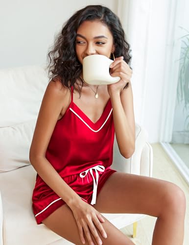 Image of Ekouaer Pajamas for Women Set Silk Satin Pjs Sexy Lingerie Sleepwear Cami Shorts Set Summer Nightwear S-XXL