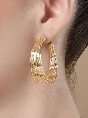 Image of Bohey by KARATCART Gold-Toned Classic Half Hoop Earrings for Women