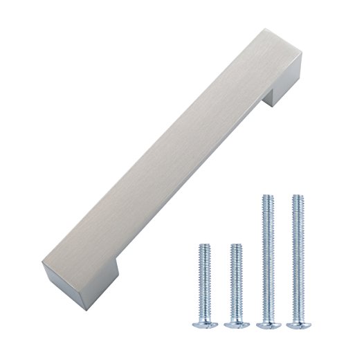 AmazonBasics - Tirador moderno y corto para armario, 16,2 cm de longitud (12,7 cm de centro del orificio), Níquel satinado, Paquete de 10