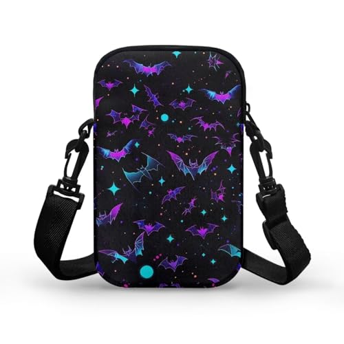 Halloween Purple Blue Bats Stars Women's Crossbody Bag, 2 Layer Small Messenger Shoulder Storage Bag Key Credit Card Wallet Holder for Toddler Kid Girl Boy2