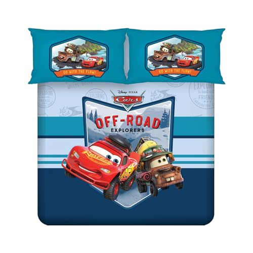 Image of Sassoon Disney Cars Off-Road Digital Printed 100% Cotton Bedsheet with 2 Pillow Covers in 300TC