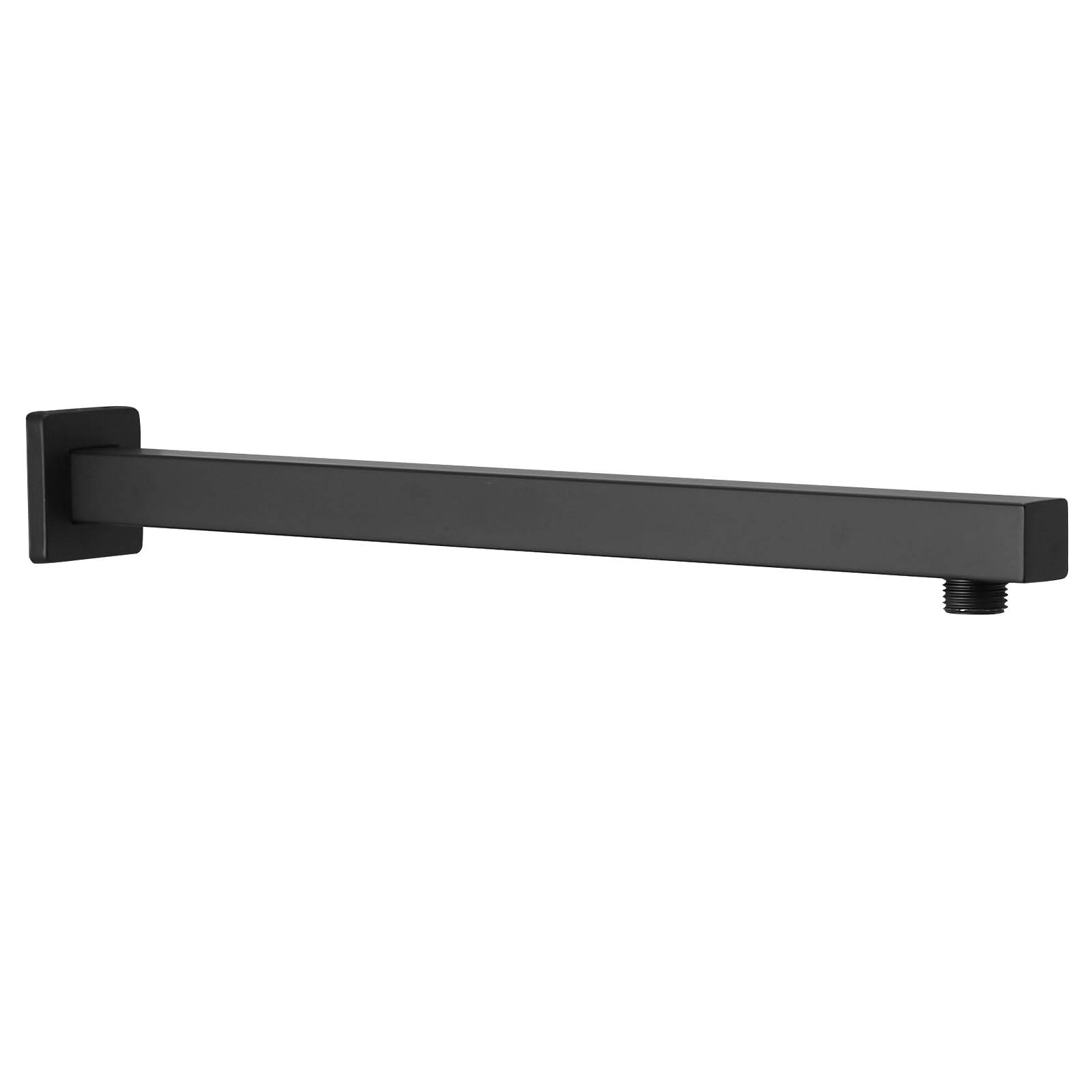 BESy 16 Inches Straight Extended Shower Arm With Flange, Rain Shower Head Extension Arms, Square Shower Rod Shower Head Extender Arm Shower Pipe Extension, Wall-Mounted Matte Black Stainless Steel