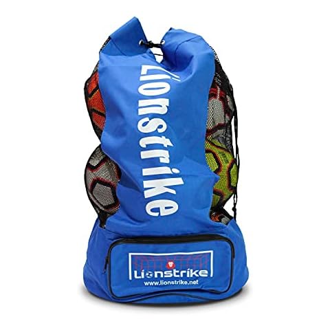 Lionstrike Football Sack - Large Storage Bag for Football, Rugby, Basketball & Hockey - Robust Nylon and mesh Bag with Strong Seams, incl. Shoulder Strap & Side Pocket - Holds 15 Footballs Cover