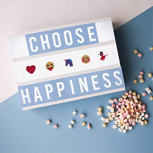Miniatura 5 de Bonnyco Caja De Luz A4 Azul 400 Letras, Divertidos Emojis, 2 Rotuladores, Letras Ñ Y Ç Incluidas. Cartel Luminoso Led, Decoracion Habitacion Niño Hogar. Regalo Original Niños Niñas Cumpleaños Navidad