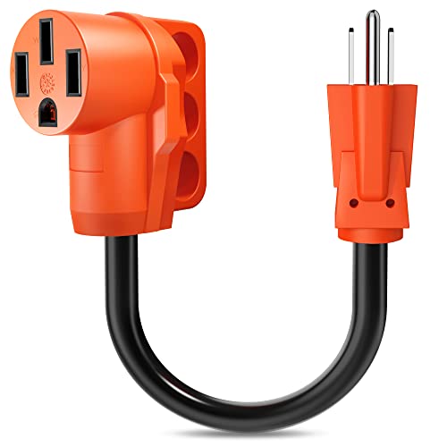 SnowyFox RV 15Amp to 50Amp Adapter - 15 Male to 50 Female Camper RV Electrical Adapter Power Cord with Innovative 180 Degree Bend Design Easy Ergonomic Handle 10AWG 125V/1875W(18inches)