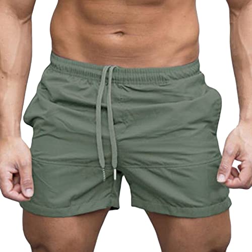 Maiyifu-GJ Men's Workout Sports Shorts Quick Dry Lightweight Running Gym Shorts Casual Summer Beach Swim Trunks with Pockets (Light Green,Medium)