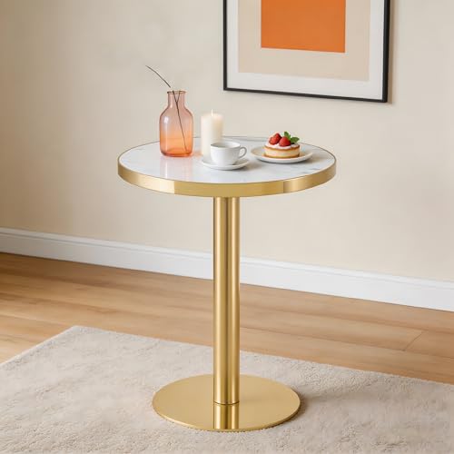 Mesa auxiliar redonda con aspecto de mármol, mesa auxiliar de lujo para salón, mesa auxiliar estable redonda con estructura de acero inoxidable, moderna mesa de salón con tablero con revestimiento UV