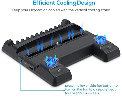 Image of GADGETSWRAP Multifunctional Cooling Stand Wireless Controller Charging P-5 (PS5) Controller Dual Charger Compatible with Both Console & Controller - Black
