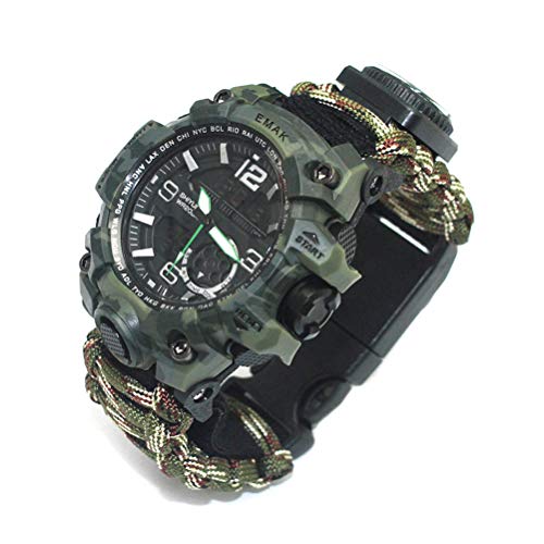 Mrisata Camping al aire libre Reloj de supervivencia pulsera multifuncional brújula silbato paracord pulsera equipo kit de herramientas para acampar senderismo mochilero, Verde militar, #785, Informal
