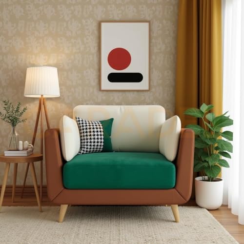 Image of Windsor 1 Seater Sofa Living Room Green-Beige | Comfortable Sofa Set 1 Seater | Premium Fabric Sofa Couch for Living Room Festival Gift- 1 Year Warranty