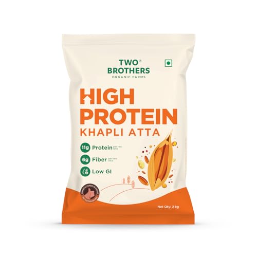 Image of Two Brothers Organic Farms - Khapli Protein Atta (2kg) | Certified Glyphosate-Free | 11g Protein & 6g Fiber Per 2 Rotis | Low GI Emmer Wheat | 2X Protein vs Regular Atta | No Additives | Slow-Milled