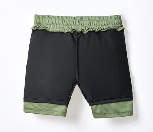 IRELIA 2 Pack Boys 2 in 1 Running Shorts Kids Box Brief Liner Compression Active Sports Shorts Bag 7-8 Black/Army Green - image 5