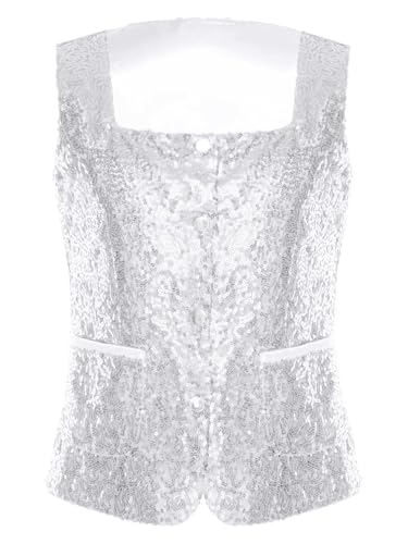 Kids Girls Sequins Hip Hop Dance Vests Square Neck Sleeveless Stage Performance Party Waistcoat Tank Tops