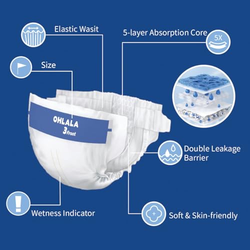 Image of OHLALA Luxury Diapers Size 1 Travel Pack 6 Count 8-14 lbs Hypoallergenic Skin-Friendly & Leakproof Fragrance-Free Ultra-Thin