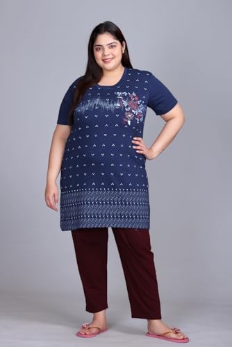 Image of In Love Women's Plus Size Printed Cotton Night Suit Set Short Sleeve | Cotton fabric - soft night suit set for sleepwear and home comfort