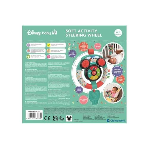 Clementoni Baby Disney Weiches Lenkrad für Kinder ab 6 Monaten, mit Geräuschen und Lichtern, Imitatives Lernspiel für die frühkindliche Kindheit, fördert die Geschicklichkeit und die kognitive