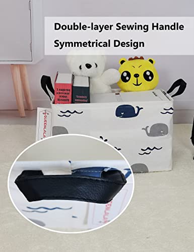 Queenlala Rectangular Laundry Hamper/Foldable Nursery Laundry Basket For Organizing/Storage Bin Baskets/Children Toy Office Bedroom/Toy Bin Closet Shelf Rec-Blue Cute Whale） #TOP5