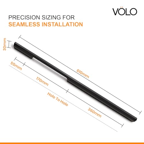 Image of Volo Wardrobe and Cabinet Pull Handle - Versatile Handles for Wardrobes, Drawers, Sliding Closets, and Doors in Kitchens, Offices, and Bedrooms (SAC-35) (Glossy Black, 600MM (24 Inch)) Pack of 1 Piece